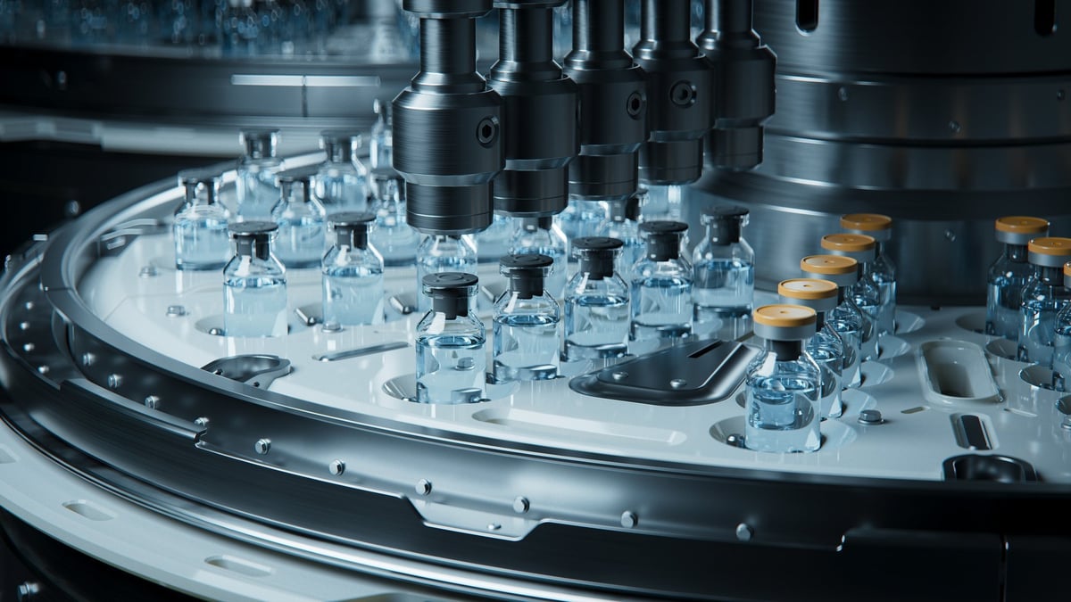 Pharmaceutical production line in manufacturing plant